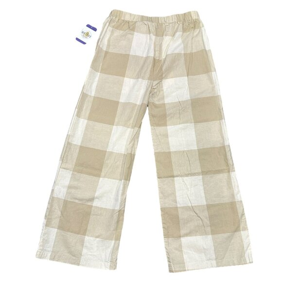 NWT Isadora Womens M Wide Leg Pull On Pants Beige White Checkered Tie Waist - Picture 14 of 15